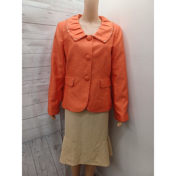 John Meyer Of Norwich / Le Suit Suit Set blazer jacket skirt Orange Beige Sz 14 - Picture 1 of 11